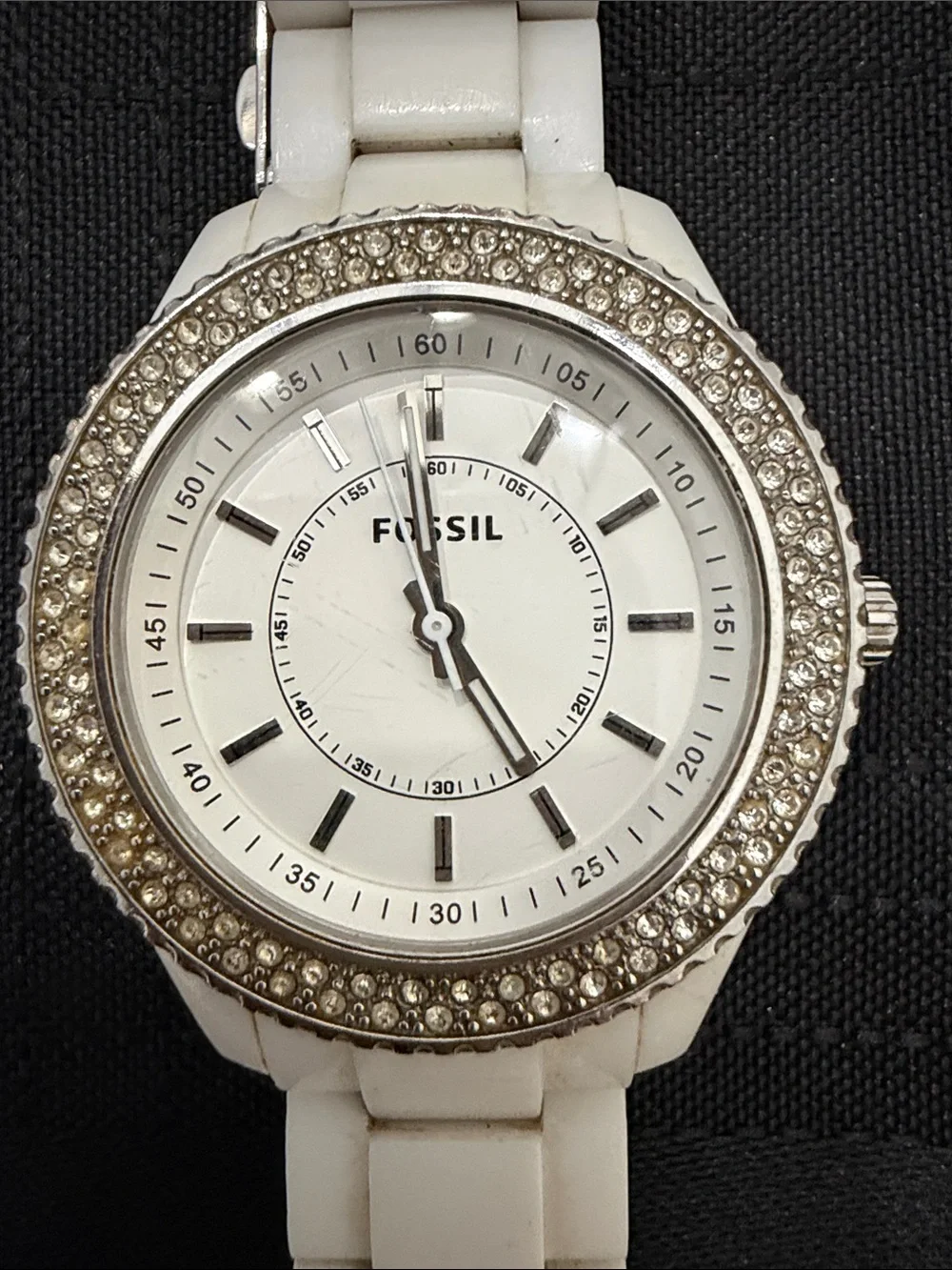 Fossil White Ceramic Watch with Gray Silicone Replacement Straps